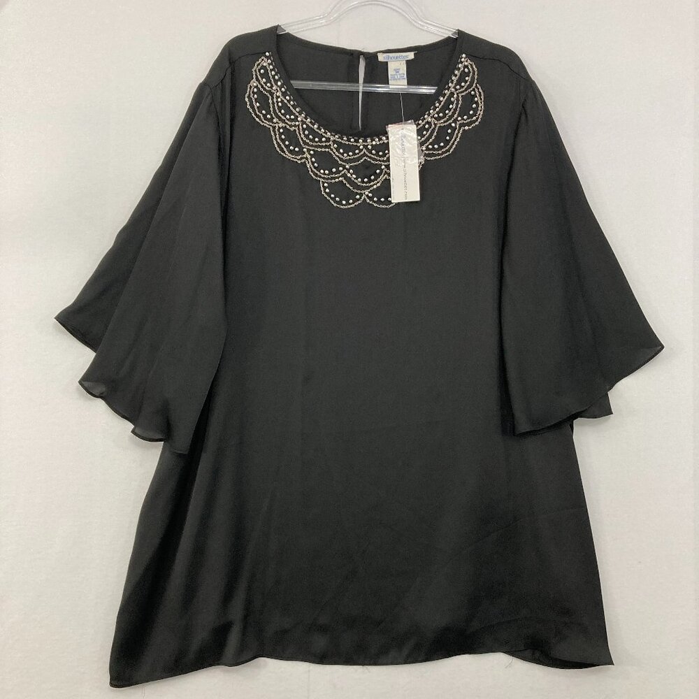 New Silhouettes‎ size 3X Black Embellished Flutter Sleeve Flowy Tunic Evening